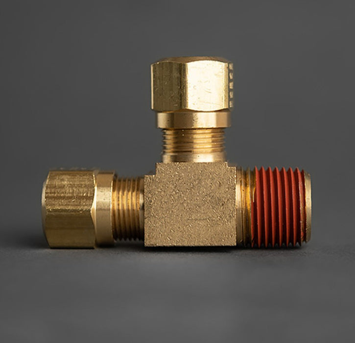3/8 Tube to 1/4 Male Pipe Center Tube Tee Brass