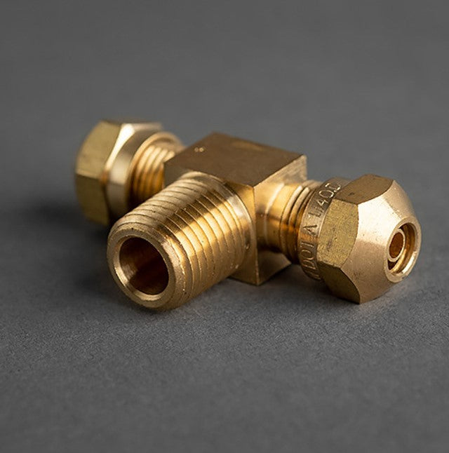 1/4 Tube to 1/4 Male Pipe Tee Ends Tube Brass