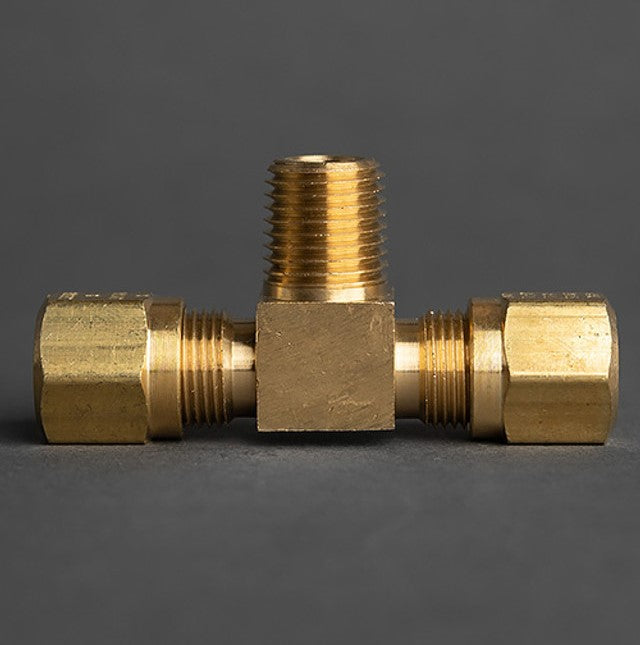 3/8 Tube to 1/4 Male Pipe Tee Ends Tube Brass