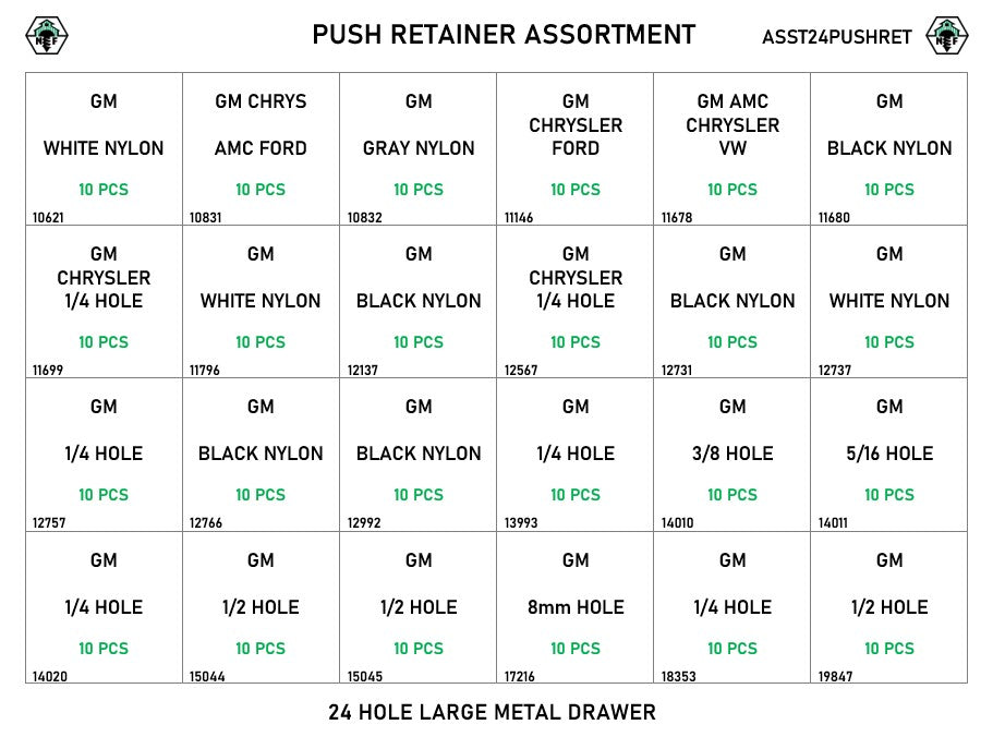 24-Hole Push Type Retainer Assortment / Large Metal Drawer