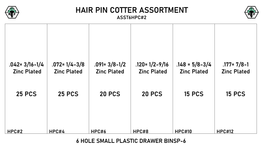 6-Hole Hair Pin Cotter Assortment / Small Plastic Drawer