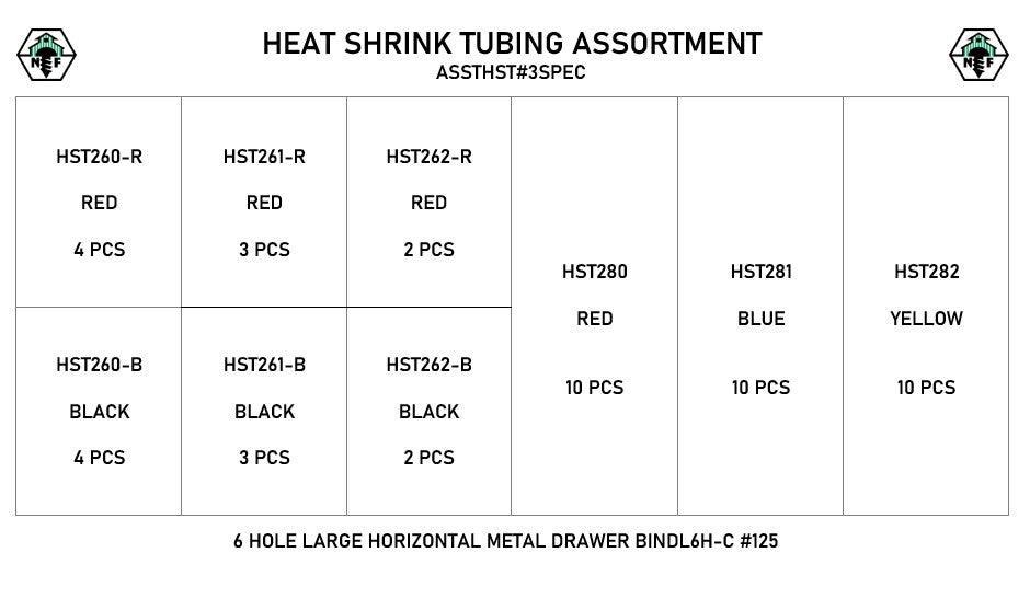 6-Hole Heat Shrink Tubing Assortment / Large Metal Drawer
