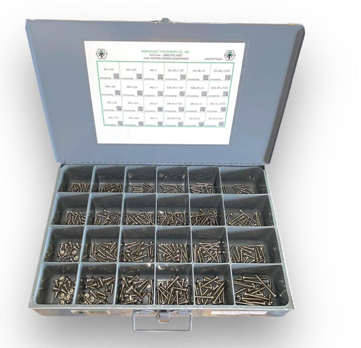 24-Hole Stainless Steel Pan Tapping Screw Assortment / #8-10-12-14 Diameters / Large Metal Drawer