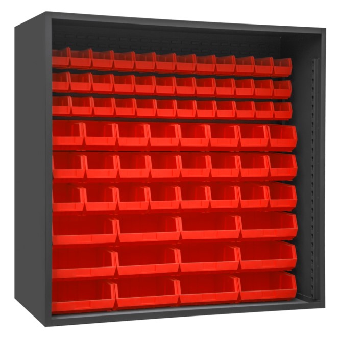 Enclosed Shelving, 72 Red Bins