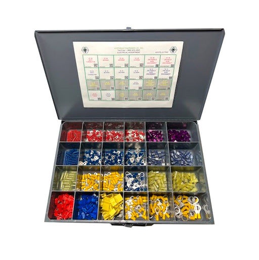 24-Hole Electrical Assortment, 740 Pieces, Large Metal Drawer
