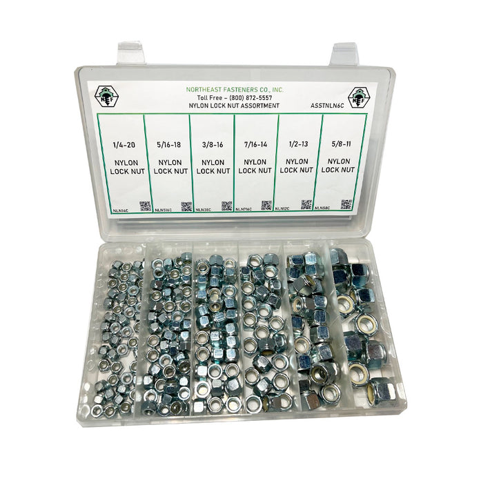 6-Hole Nylon Lock Nut Assortment, Low Carbon, 190 Pieces, Small Plastic Drawer