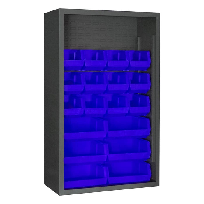 Enclosed Shelving, 18 Blue Bins