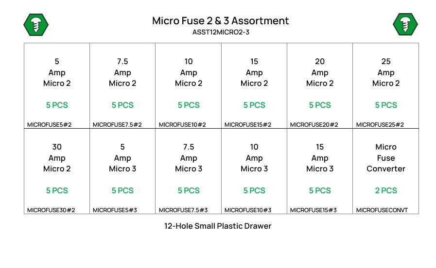 57 Piece #2-3 5-30 AMP Micro Fuse Assortment Starter Kit