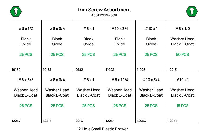 300 Piece Trim Screw Assortment Starter Kit Black Oxide