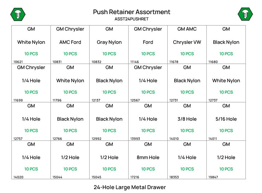 240 Piece Push Retainer Assortment Starter Kit