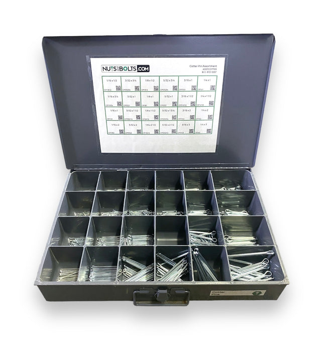 980 Piece Cotter Pin Assortment Starter Kit Clear Zinc