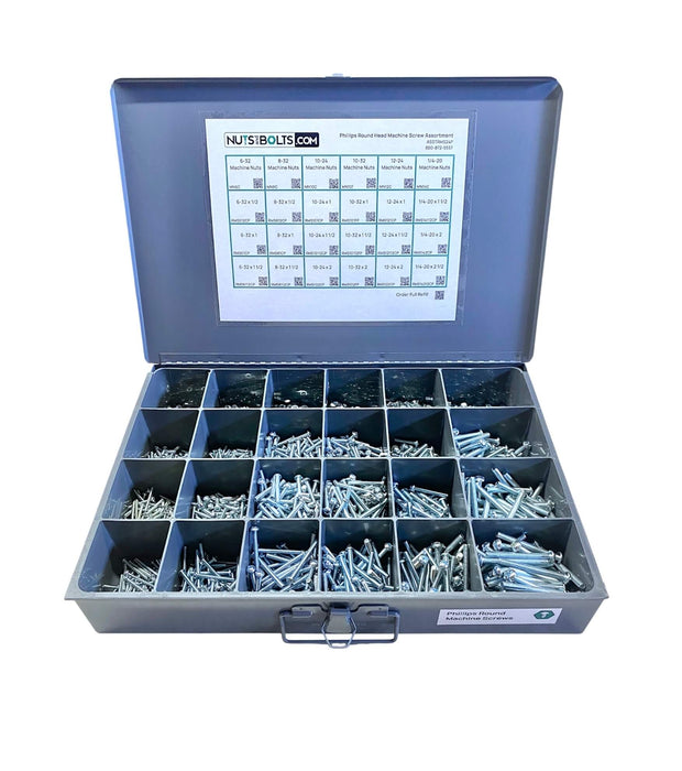 1,900 Piece Phillips Round Machine Screw and Nut Starter Kit