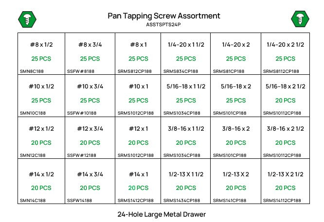 540 Piece #8-14 Pan Tapping Screw Assortment Starter Kit Stainless Steel