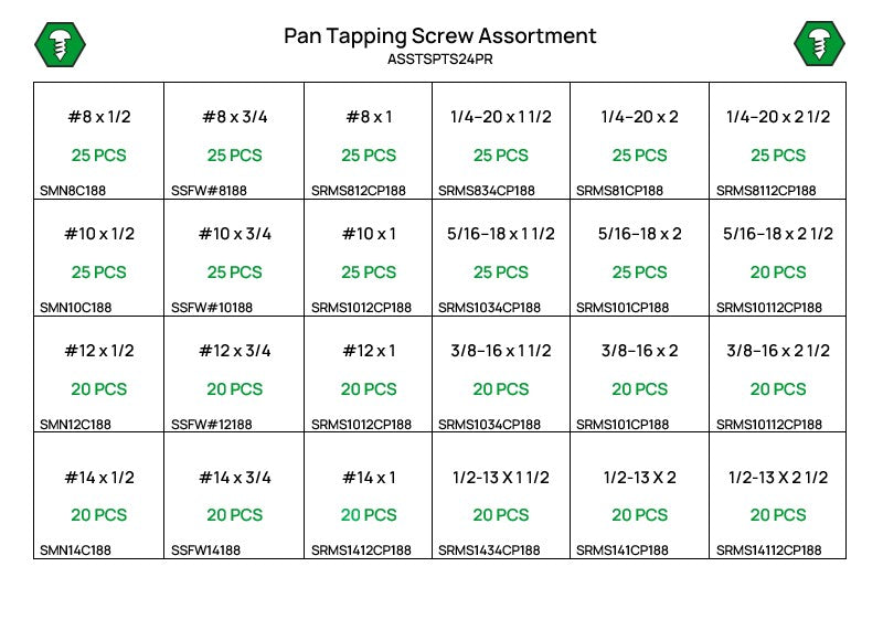 540 Piece #8-14 Pan Tapping Screw Assortment Refill Stainless Steel