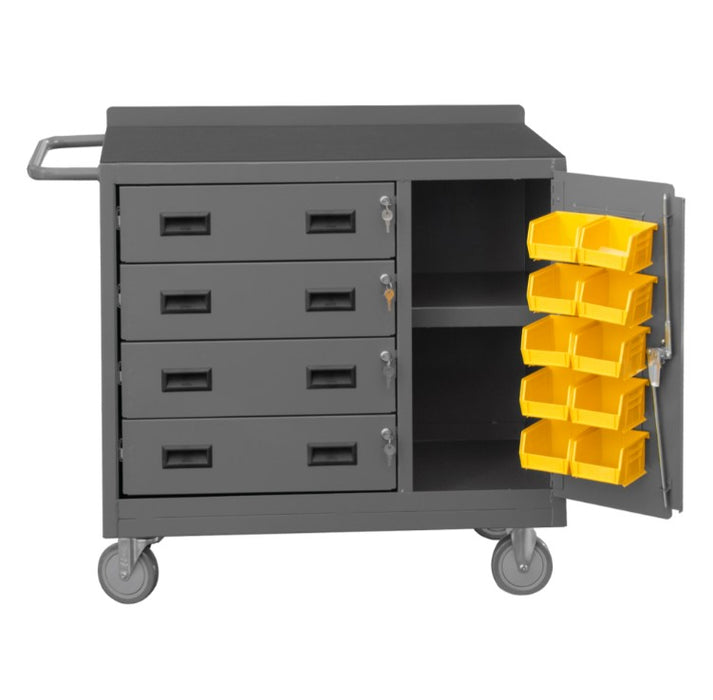 Mobile Bench Cabinet, 10 Yellow Bins
