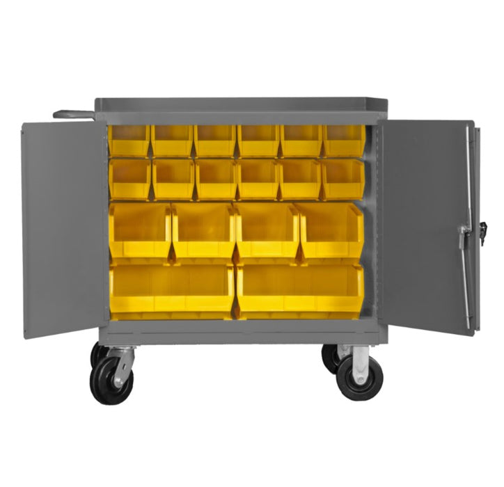 Mobile Bench Cabinet, 18 Yellow Bins