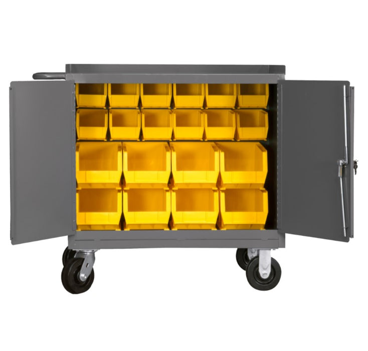 Mobile Bench Cabinet, 20 Yellow Bins