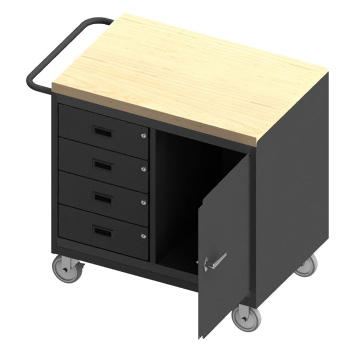 Maple Top Mobile Bench Cabinet with 4 Drawers