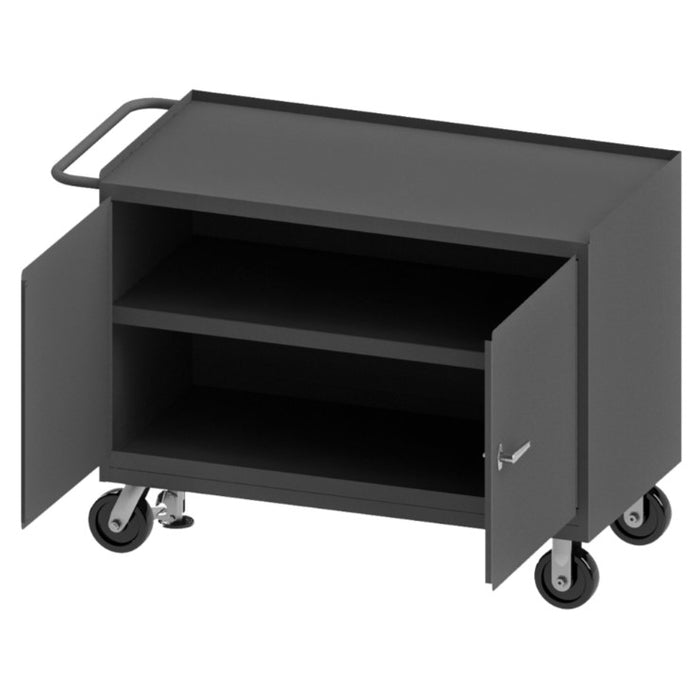 Mobile Bench Cabinet, 2 Door, Steel Top