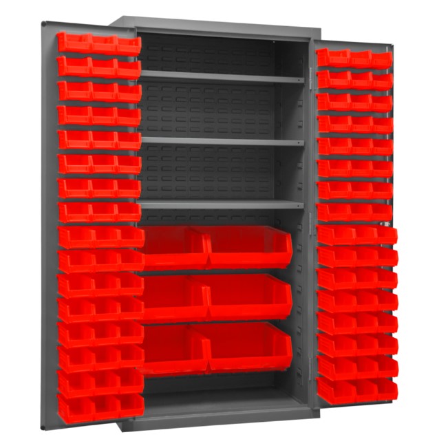 Cabinet, 3 Shelves, 102 Red Bins