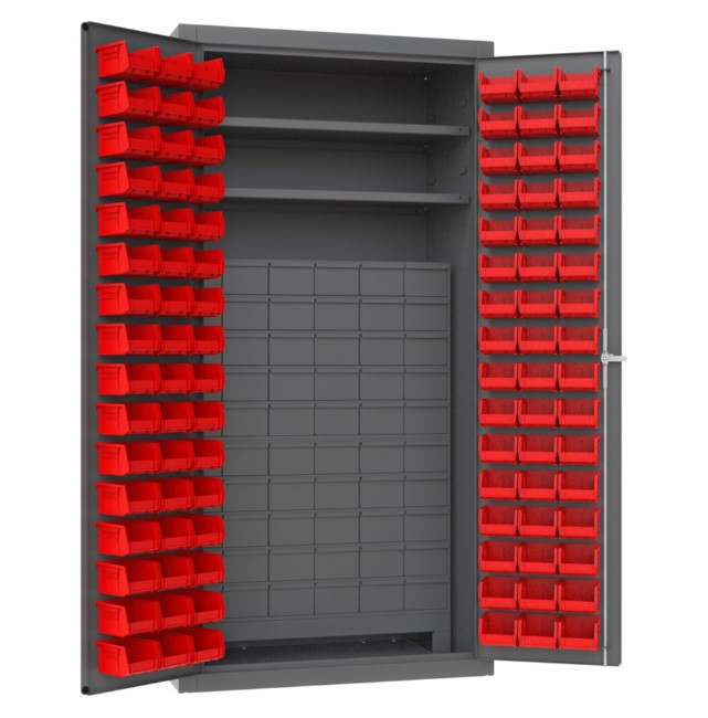 Cabinet, 2 Shelves, 96 Red Bins