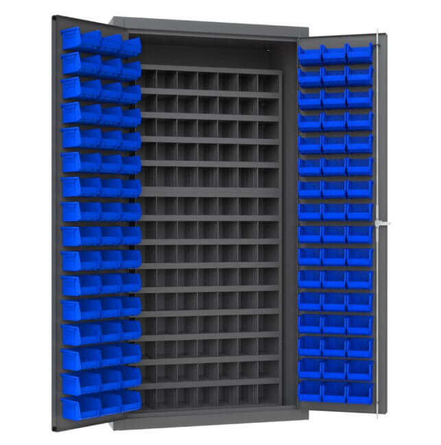 Cabinet, 96 Blue Bins, 112 Steel Bins