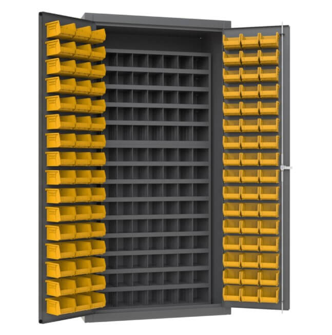 Cabinet with 96 Bins and 112 Steel Bins