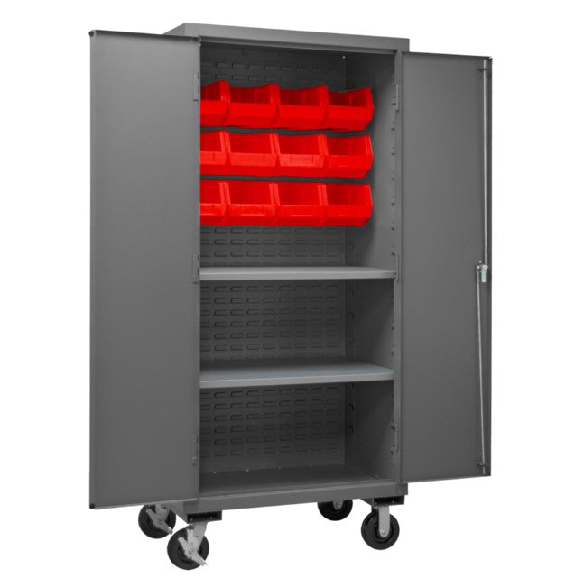 Mobile Cabinet, 2 Shelves, 12 Red Bins