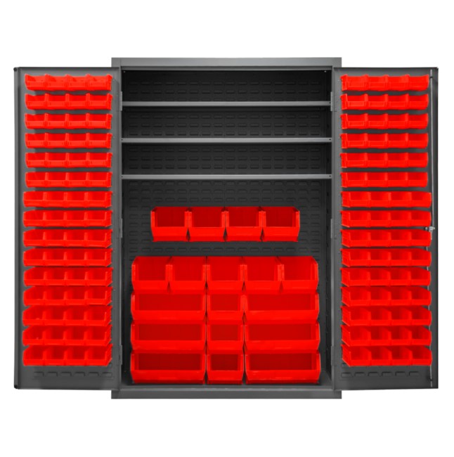Cabinet, 3 Shelves, 138 Red Bins