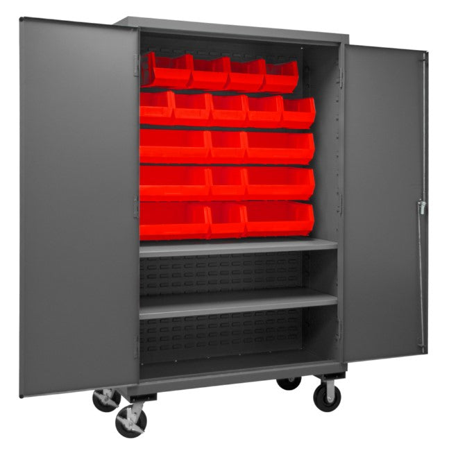 Mobile Cabinet, 2 Shelves, 18 Red Bins