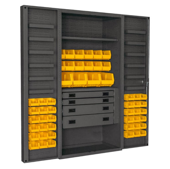 Cabinet with 52 Bins, 4 Drawers and 2 Shelves