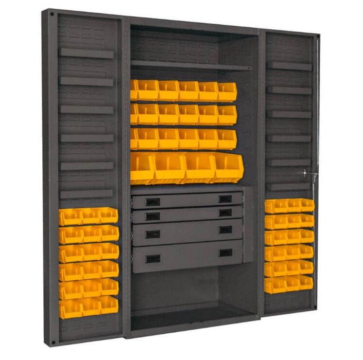 Cabinet with 58 Bins, 4 Drawers and 2 Shelves