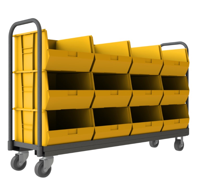 Tub Container Racking Tub Rack with 12 Bins and a Push Handle — NutsandBolts.com