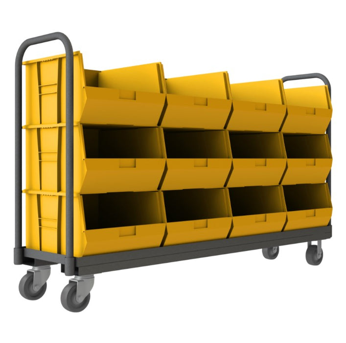 Storage Plastic Tub Racking Tub Rack with 12 Bins and a Push Handle — NutsandBolts.com