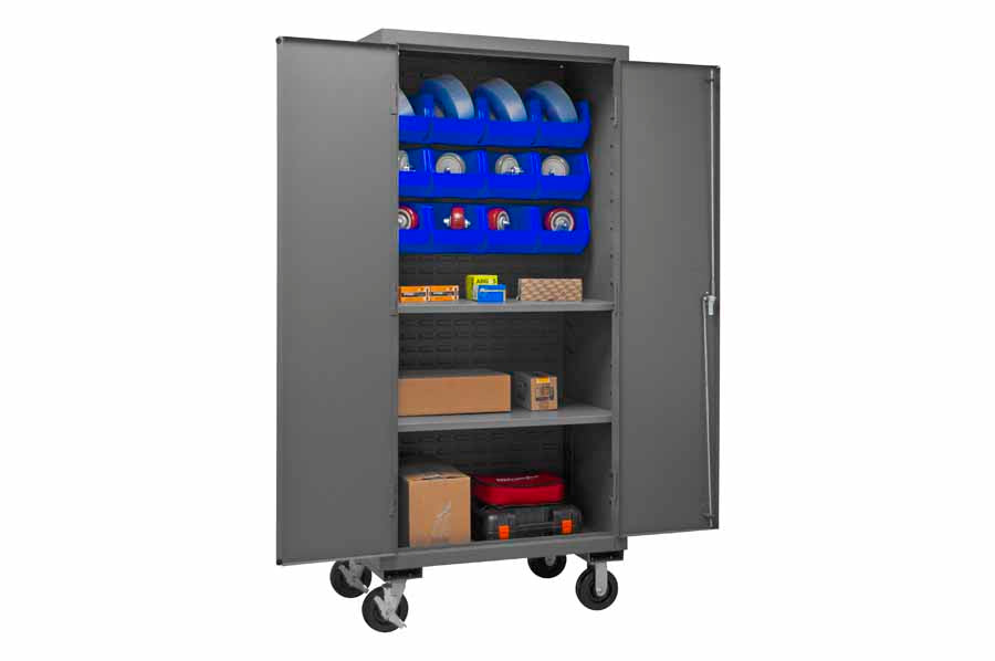 Mobile Cabinet, 2 Shelves, 12 Blue Bins