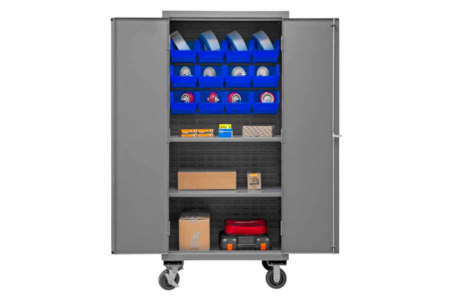 Mobile Cabinet, 2 Shelves, 12 Blue Bins
