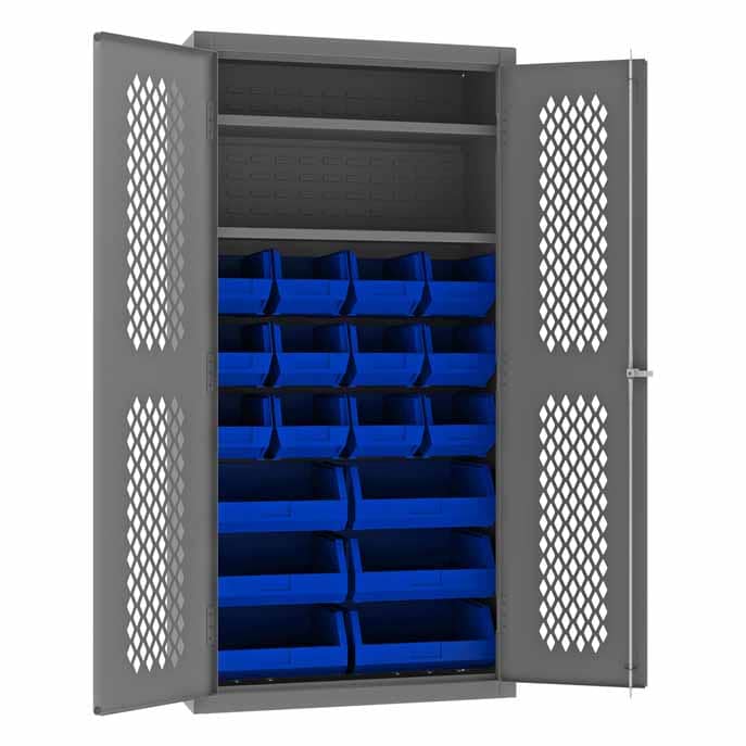 Ventilated Cabinet with 18 Bins and 2 Shelves