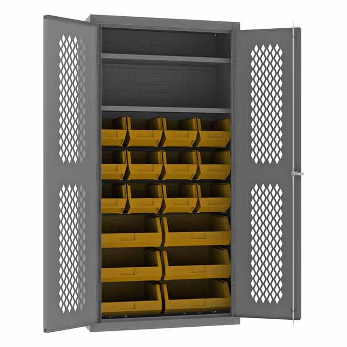 Ventilated Cabinet with 18 Bins and 2 Shelves