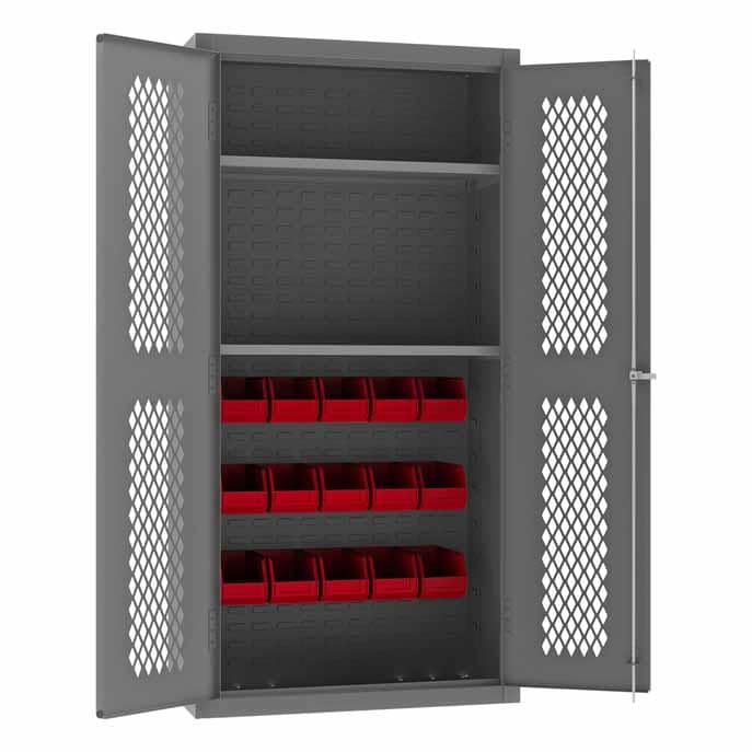 Ventilated Cabinet with 15 Bins and 2 Shelves