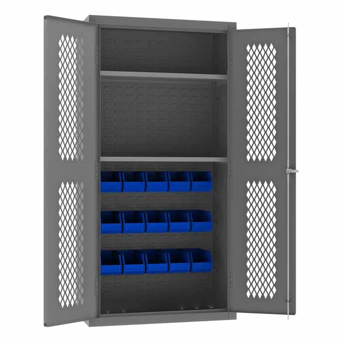 Ventilated Cabinet with 15 Bins and 2 Shelves