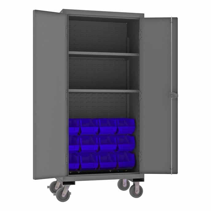 Mobile Cabinet, 2 Shelves, 12 Blue Bins