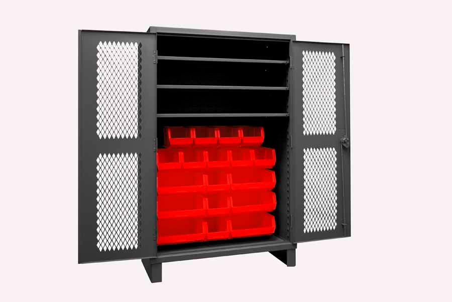 Ventilated Cabinet with 18 Bins and 3 Shelves