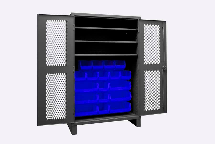 Ventilated Cabinet with 18 Bins and 3 Shelves