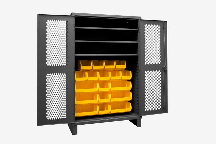 Ventilated Cabinet with 18 Bins and 3 Shelves