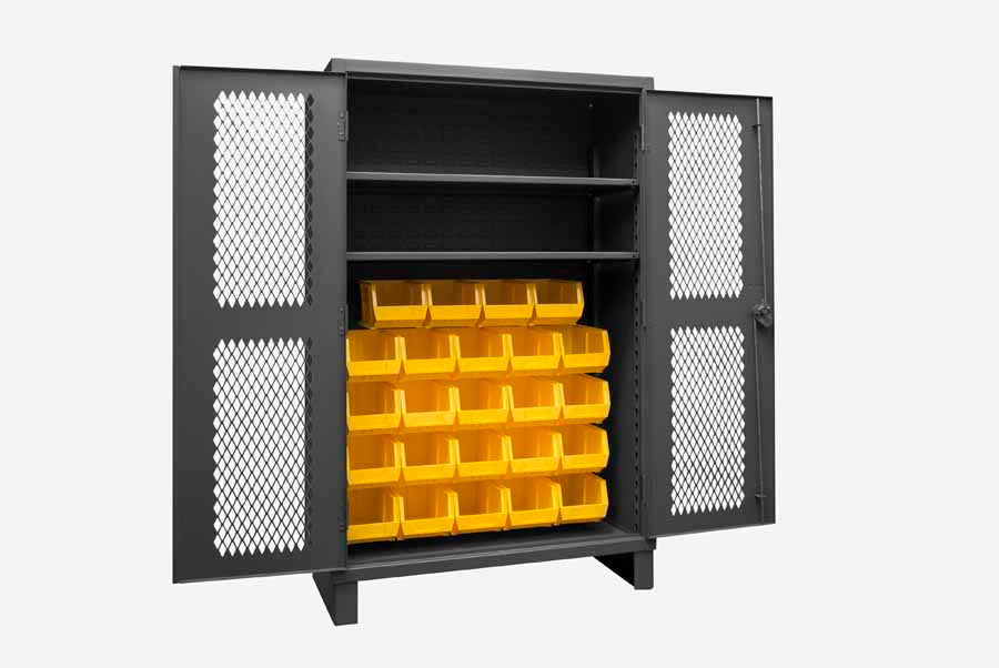 Ventilated Cabinet with 24 Bins and 2 Shelves