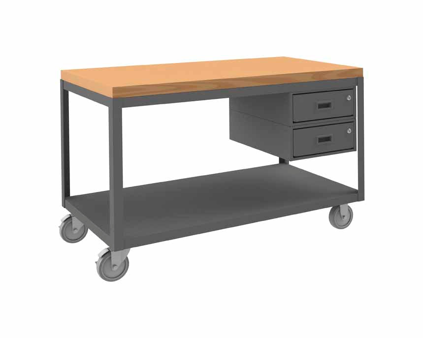 High Deck Mobile Table with 2 Shelves