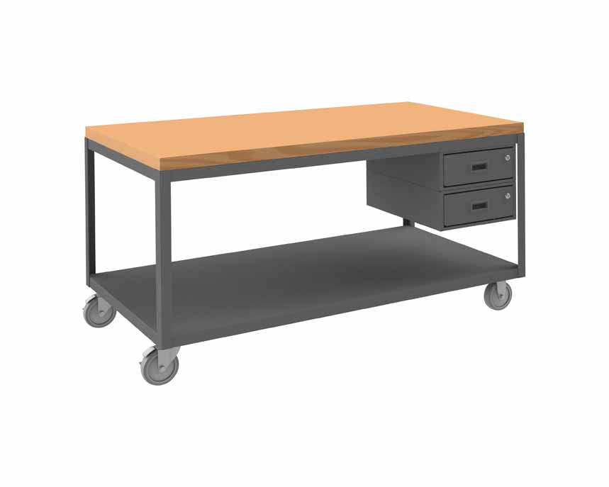 High Deck Mobile Table with 2 Shelves