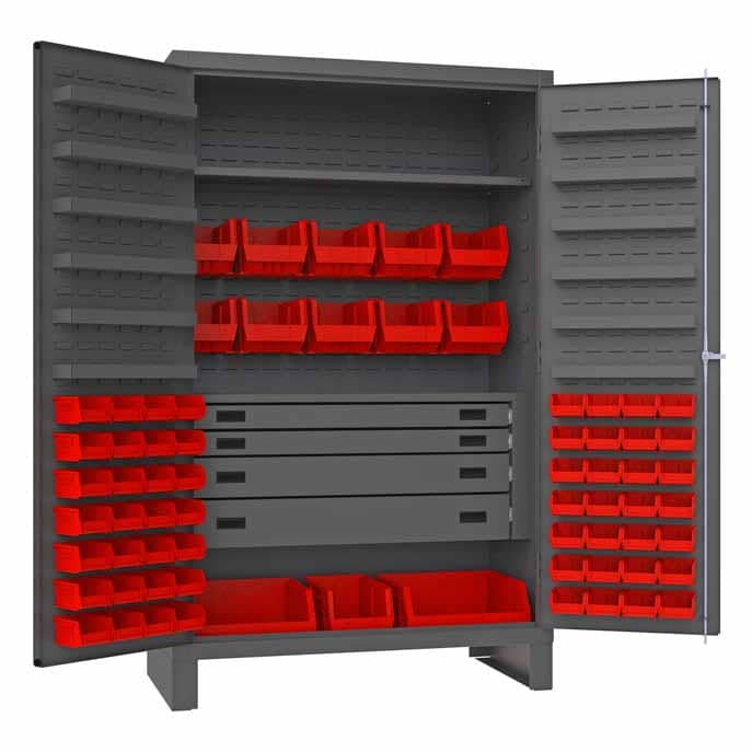 Cabinet with 69 Bins, 4 Drawers and 2 Shelves