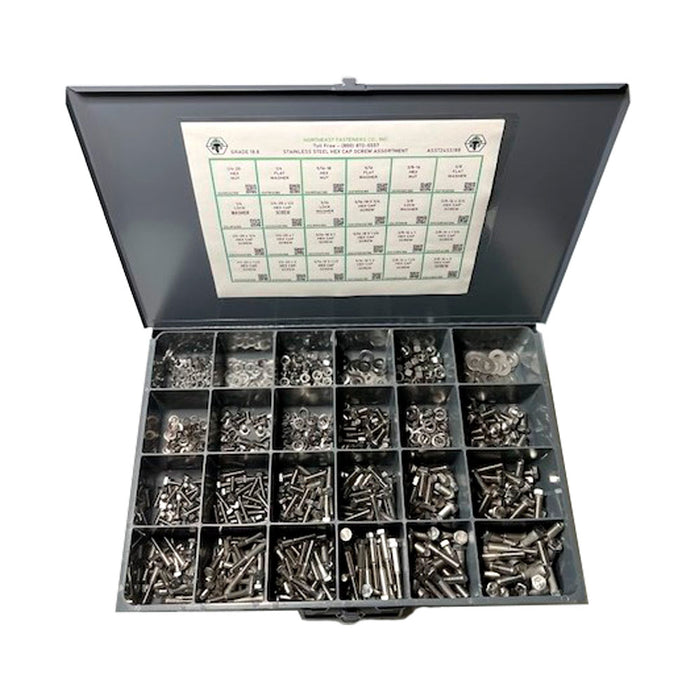 825 Piece Grade 18.8 Stainless Steel Hex Head Cap Screw, Nut, and Washer Assortment Refill