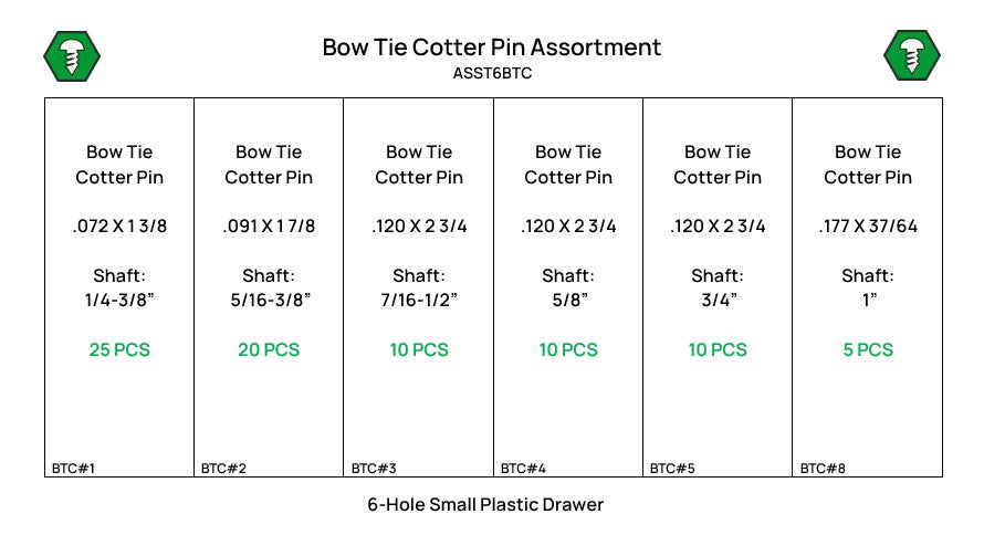 80 Piece Clear Zinc Bow Tie Cotter Pin Assortment Starter Kit